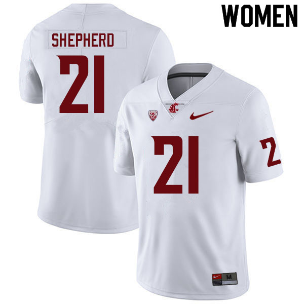 Women #21 Adrian Shepherd Washington State Cougars College Football Jerseys Sale-White - Click Image to Close